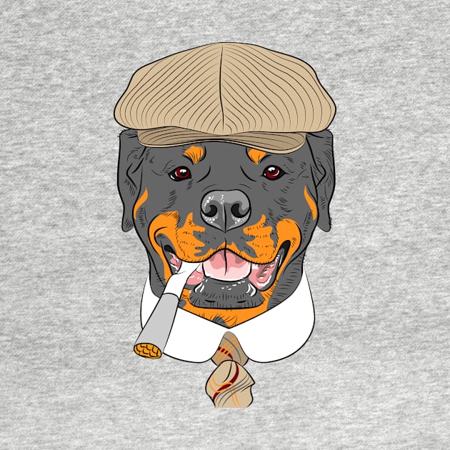 hipster dog Rottweiler breed in a brown cap, with a tie and a cigarette by kavalenkava